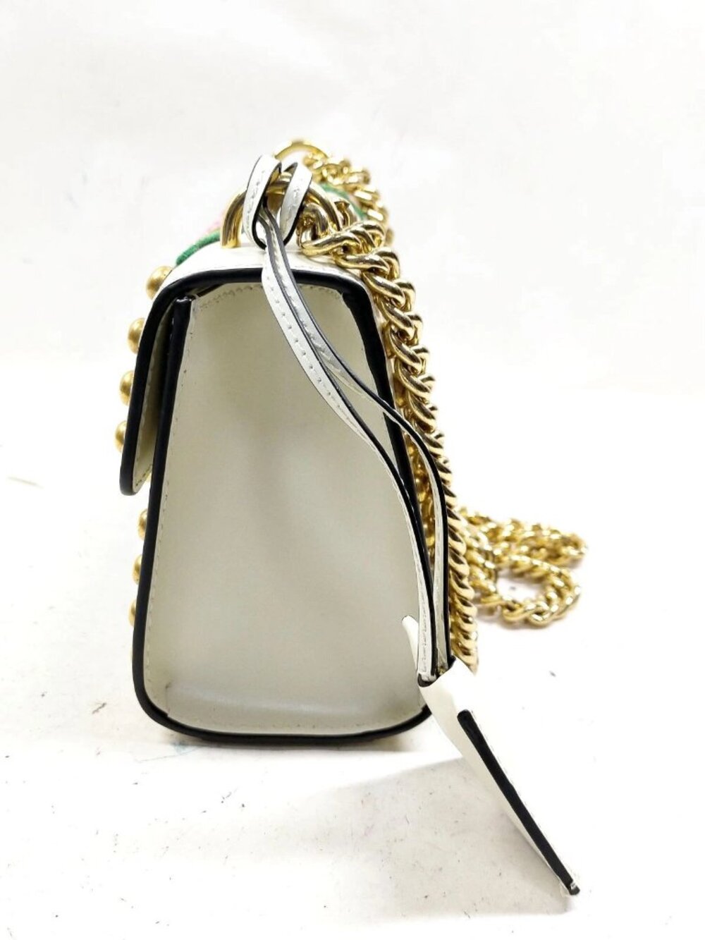 Authentic Gucci Padlock Embroidered Floral Studded White Leather Chain Crossbody - Picture 5 of 16